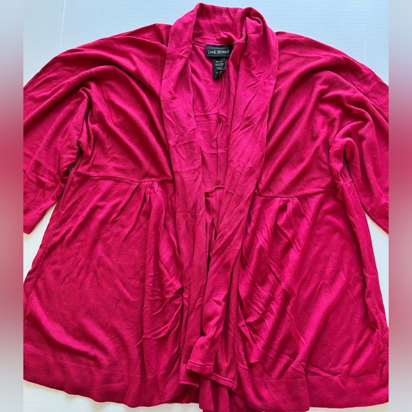 Lane Bryant Women’s Pink Open Front Drape  3/4 Sleeves Knit Cardigan Sweater - Picture 6 of 15